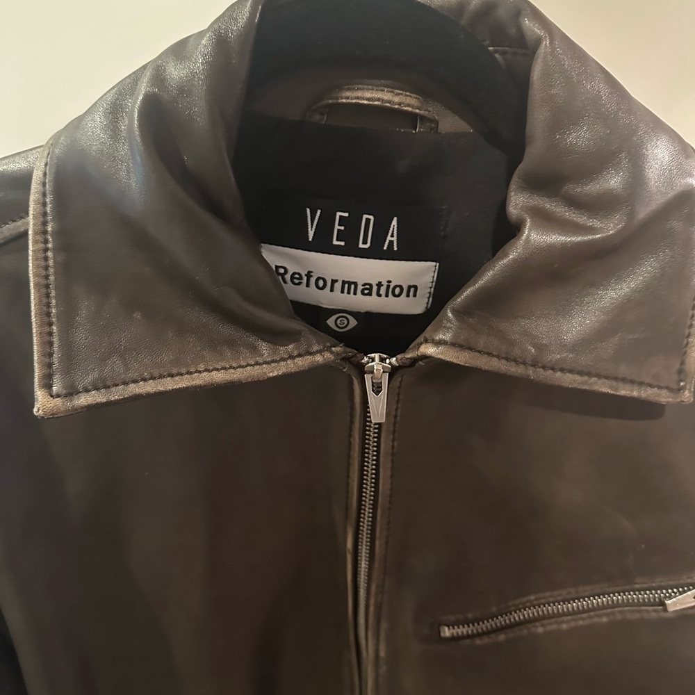 Reformation Women’s Brown Leather Oversized Bomber Jacket